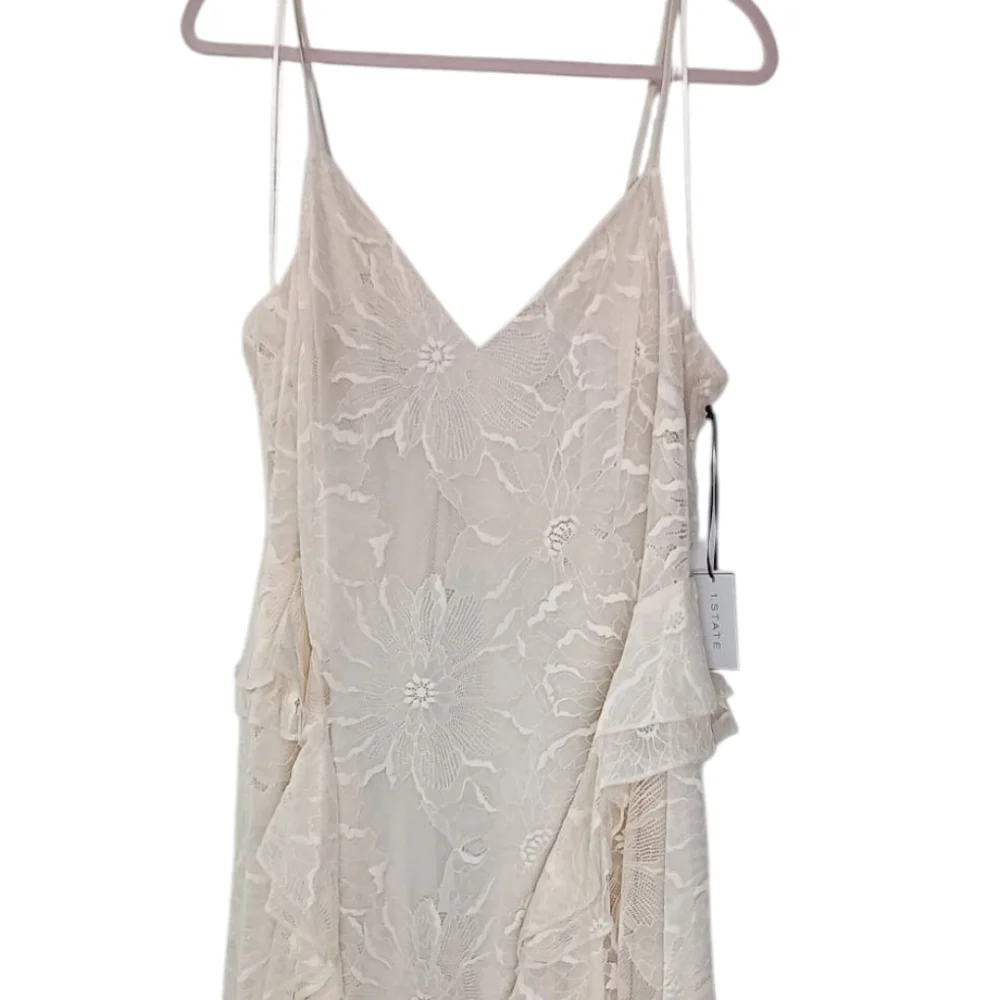 NWT 1. STATE Ruffle Lace Midi Dress In Light Cream Size 12 $149 - Picture 4 of 8